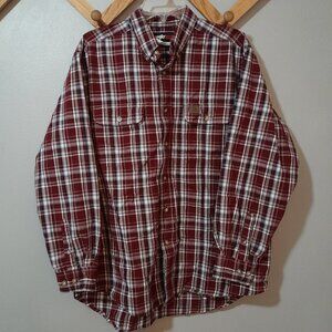 Wrangler Riggs Workwear Maroon Plaid Long Sleeve XXL